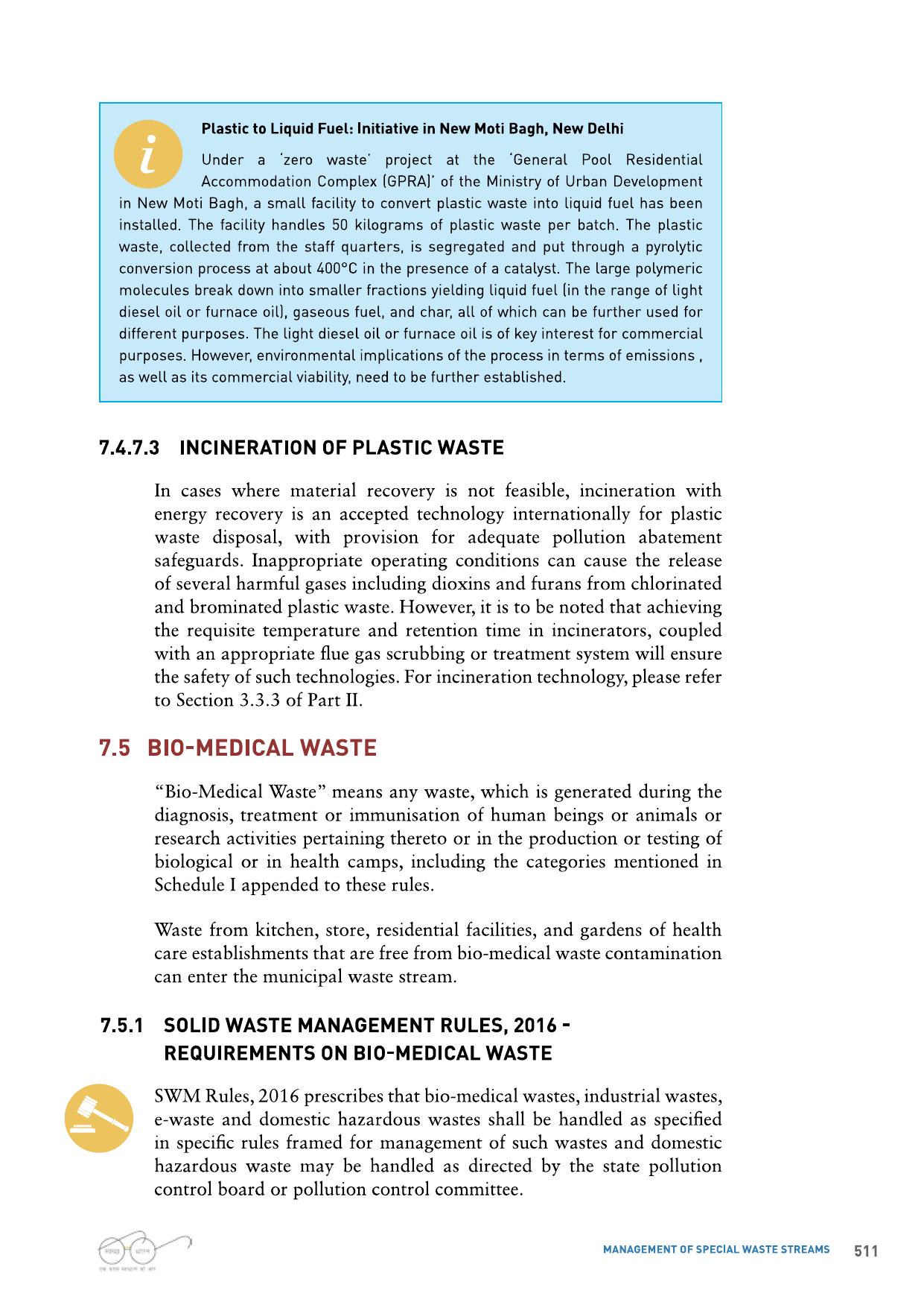 Highlighted extract — MoUD · Municipal Solid Waste Management Manual, Part II, p. 511
